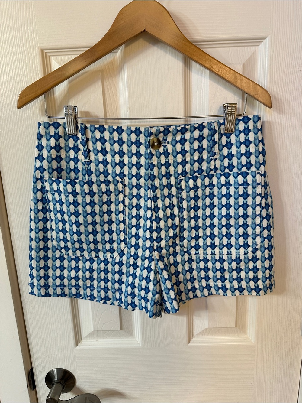 Maeve Anthropologie Blue/Aqua/White Geo Print Colette Shorts 27 perfect conditio